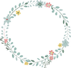 Fototapeta premium Floral Wreath Design Pastel Flowers, Greenery, Circular Frame