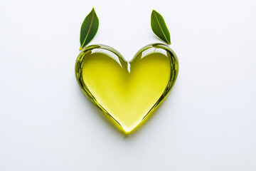 An image of a drop of olive oil shaped like a heart symbol