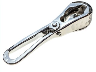 Close Up of Metal Clothespin with Shiny Surface on White Background