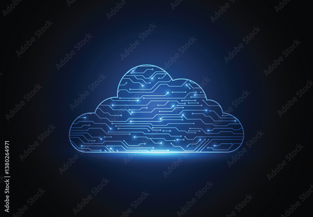 Poster cloud networking computing connection concept circuit design. digital data transform download and up