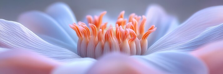 Dreamlike Pastel Flower Close-Up Delicate Petals and Vibrant Stamens