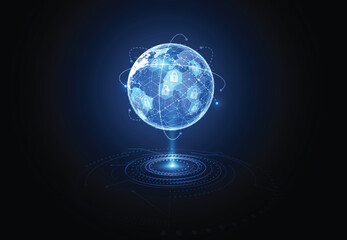 Global network with Premium security connection. Digital concept of global business protect system. Vector Illustration