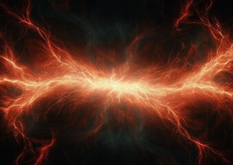 Electric Energy Abstract Background with Red Lightning and Powerful Storm Effects