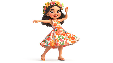 A cartoon girl in a flowery dress is dancing