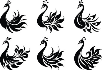 Peacock silhouette isolated on a white background.