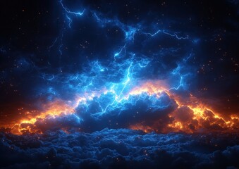 Obraz premium Electric Blue Lightning in Dark Void Dynamic Composition