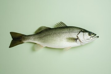Naklejka premium A whole fish displayed on a plain pastel green background