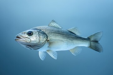 A detailed illustration of a silver colored freshwater fish swims gracefully