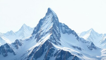 Obraz premium Snow-covered mountain peak against pristine white sky, alpine, light, serene