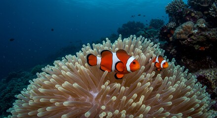 Vibrant Clownfish and Sea Anemone in Underwater Scene