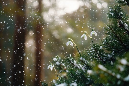 Snow-dusted spring flowers