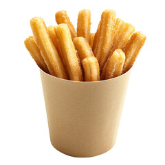 Traditional Spanish Churros with Sugar in Takeaway Packaging on a transparent background
