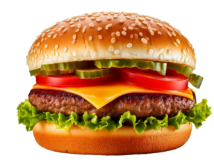 hamburger or burger with cheese and vegetables isolated on white background, image ai generate
