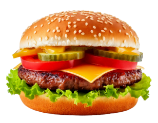 hamburger or burger with cheese and vegetables isolated on white background, image ai generate
