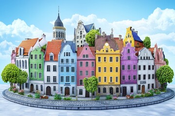 Obraz premium A 3D-rendered model of Riga Old Town, highlighting its medieval architecture and lively streets