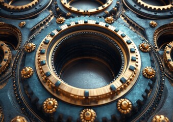Obraz premium Intricate Steampunk Mechanical Gears and Cogs with Chiaroscuro Effect and Radial Symmetry