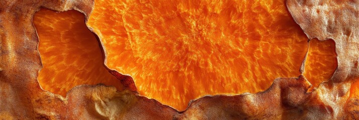 Obraz premium Close-Up of a Baked Sweet Potato's Interior Texture, Revealing Vibrant Orange Hues and Intricate