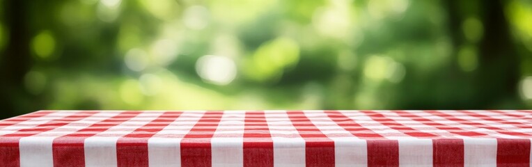 Fresh Outdoor Picnic Table with Red and White Checkered Cloth