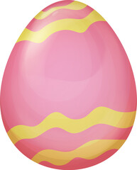 Pink and Yellow Easter Egg Vector with Abstract Wavy Pattern on a Smooth Surface isolated on white, Elegant Spring Holiday Design for Decorations and Creative Projects