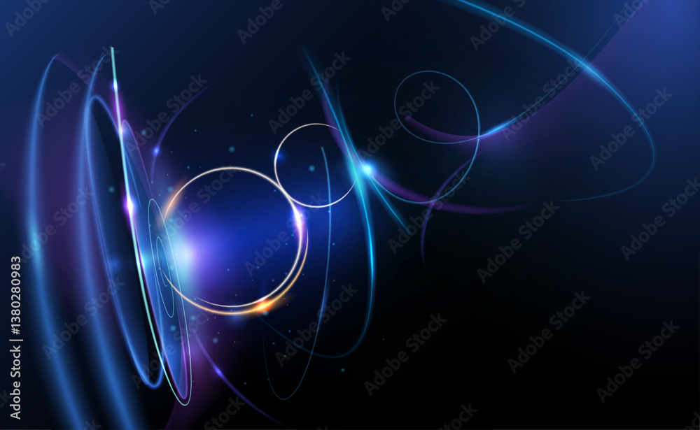Poster Illustration vector abstract chaos, gold wave line pattern, flow line and particle dot on dark color background. Modern futuristic, design for background. Digital high tech, energy technology concept