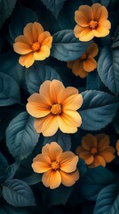  Vibrant Orange Flowers Against Dark Green Leaves