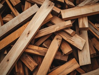 A pile of chaotically lying long narrow boards