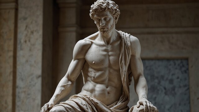 A statue of Pygmalion, carving a living sculpture, breathing a soul into the stone