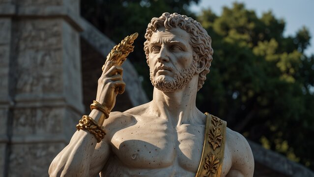 A statue of Jason, standing at the bow of the Argo, holding the sacred golden fleece aloft