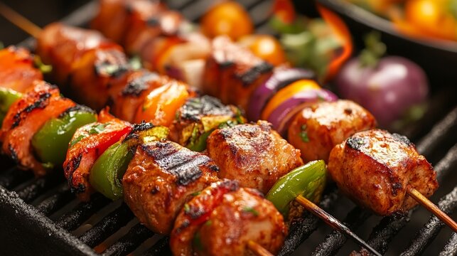 Delicious grilled chicken skewers with vegetables - bbq flavor explosion