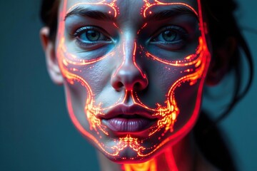 Symmetrical lines on a face, highlighting bone structure, feature, abstract, style