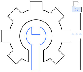 Wrench integrated within a gear cogwheel represents tools, system maintenance, repair, efficiency. Ideal for technology, engineering, settings, optimization, process configuration flat simple