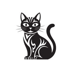 Black and white vector illustration of a cute sitting cat