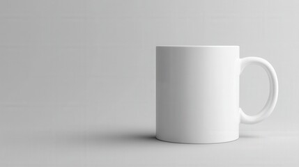Fototapeta premium A simple, white mug rests on a light gray surface, showcasing a clean and minimalist design.