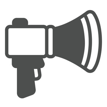 recommend clip art: Loudspeaker with button solid icon, law enforcement concept. Vector graphics. Voice loud speaker, sound volume amplifier tool sign on white background, glyph style icon for mobile or web design.
