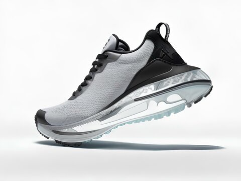 A sleek, futuristic golf shoe poised for victory, ready to conquer the green with its innovative design and lightweight feel against a clean white background.