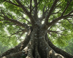 Obraz premium Nature green of large Bodhi tree on natural light