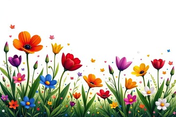 Fototapeta premium Colorful wildflowers isolated on white ground, bloom, flora
