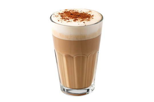 tall glass of creamy latte isolated on transparent background 