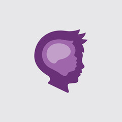 Child head silhouette logo, minimalist brain development concept