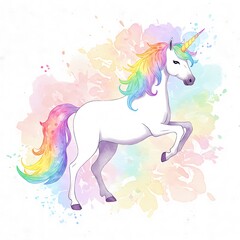Naklejka premium Vibrant Watercolor Unicorn art for sublimation