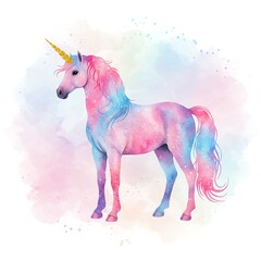 Naklejka premium Vibrant Watercolor Unicorn art for sublimation