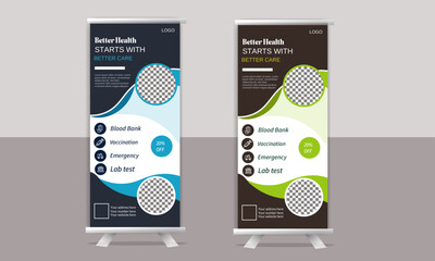 Stylish and minimalist company business Roll up banner design template vector, abstract background, modern x-banner, rectangle size 