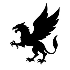 A fierce black silhouette of a griffin