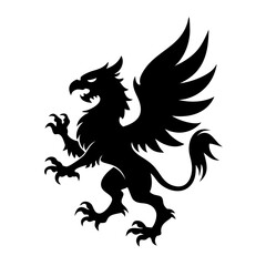A fierce black silhouette of a griffin