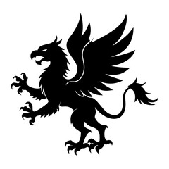 A fierce black silhouette of a griffin
