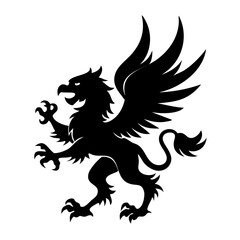 A fierce black silhouette of a griffin