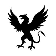 A fierce black silhouette of a griffin
