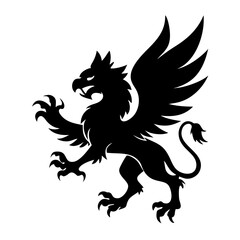 A fierce black silhouette of a griffin