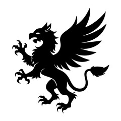 A fierce black silhouette of a griffin