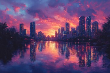 Fototapeta premium Twilight Cityscape of Saint Paul Minnesota USA Reflecting on the Mississippi River